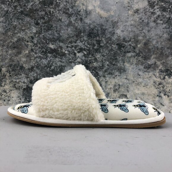 Rae Dunn Women's Size SMALL White Bee Kind Open Toe Slip On Flat House Slippers - Picture 5 of 11